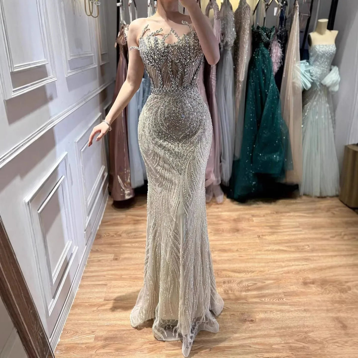 Serene Hill 2026 Nude Corset Mermaid Crystal Beaded Evening Dress 2026 Wedding Party Formal Gowns for Women DLA73661 Customized