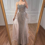 Serene Hill 2026 Luxury Caramel Crystal Beaded Spaghetti Strap Mermaid Evening Dress Gowns for Formal Party DLA72810A Customized