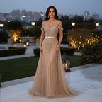 Serene Hill 2026 Nude Luxury Beaded Mermaid Off Shoulder Evening Dress Formal Party Gowns for Women Customized DLA73128