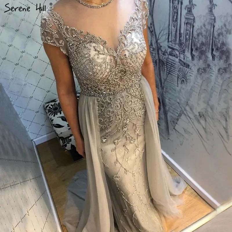 Serene Hill Customized Short Sleeve Evening Dresses Mermaid Beaded Formal Party Gowns for Women DLA60960