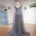 Abito da sera sirena con perline e mantella color nude lussuoso LA72814