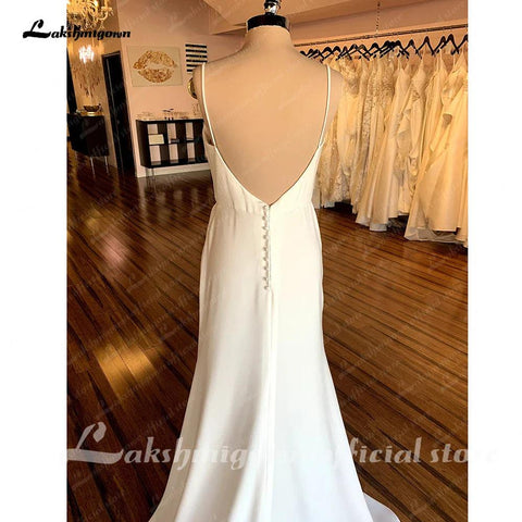 NumberSea Spaghettiträger Satin Brautkleider für Frauen Off White Brautkleider Rückenfrei Sexy Partykleider 