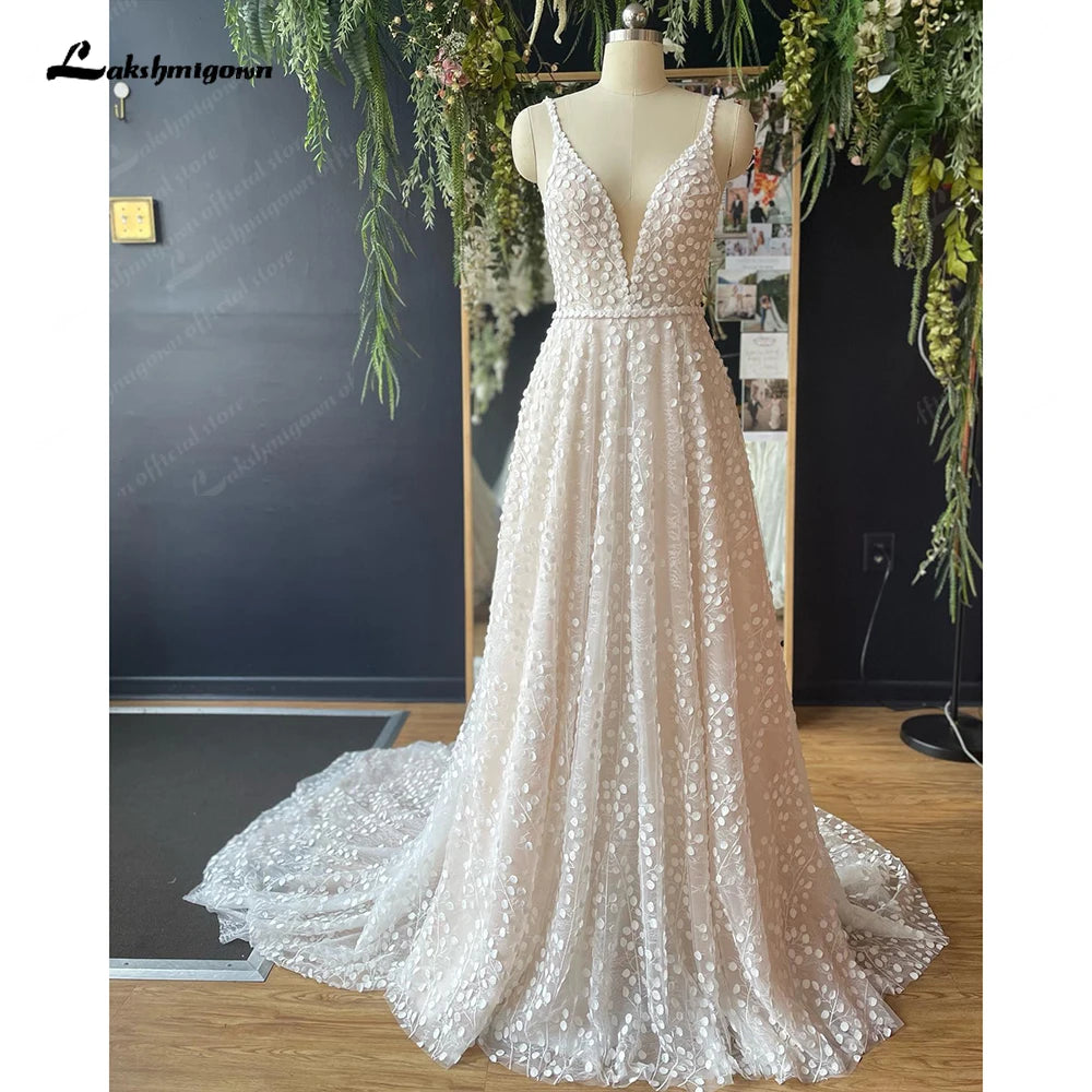 Lakshmigown Deep V Neck Full Lace Spaghetti Straps Wedding Dress Customized Women Bridal Gown Custom Made vestidos de fiesta