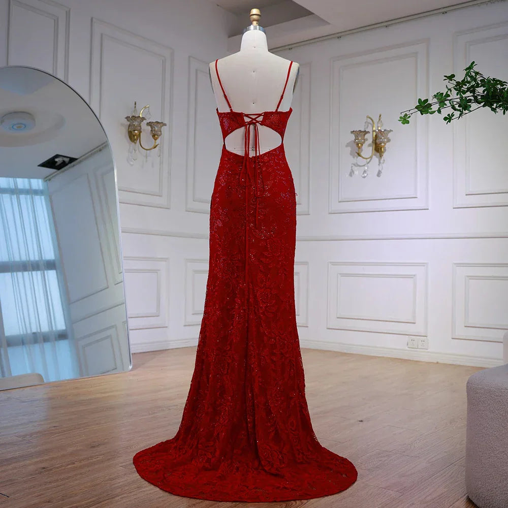 Abito da Sera Rosso Elegante con Spacco LA72998