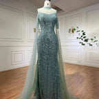 Serene Hill Dubai Purple Mermaid Cape Sleeves Beaded Long Evening Dress 2025 For Formal Occasion DLA71992 Customized