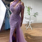 Serene Hill Customized Lilac Halter Mermaid Beaded Formal Evening Dresses Elegant Wedding Party Gowns for Women DLA71778A