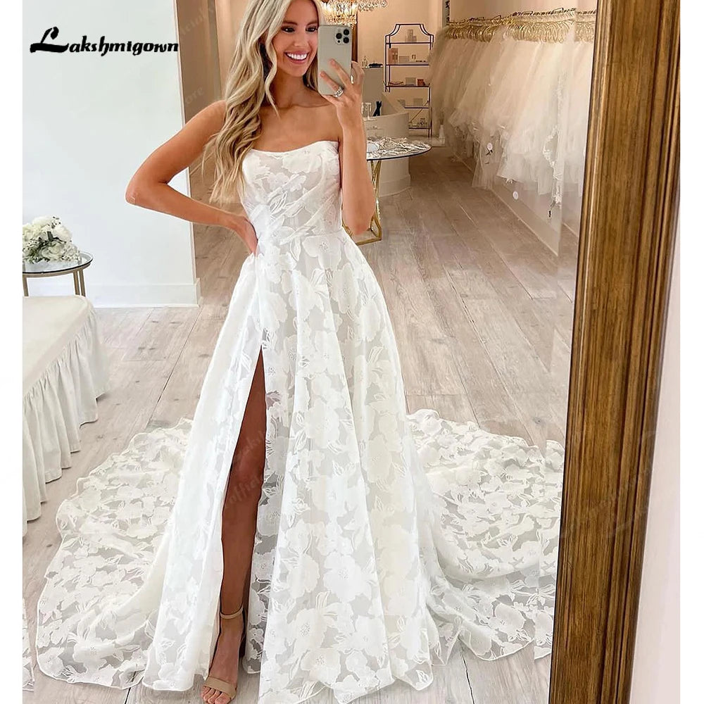 Lakshmigown Lace Wedding Dress for Women Side Slit A-line Bride Wedding Gowns Vestidos De Novia Customized