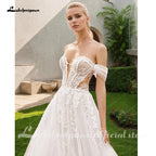 Lakshmigown Lace Boho Wedding Dress Off the Shoulder Customized Civil Bridal Beach Wedding Gowns Detachable Sleeves