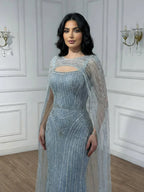 Abito da Sera con Mantella Blu Diamante di Lusso LA73426