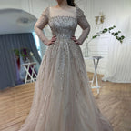 Serene Hill Customized Pink Long Sleeves A Line Beaded Dubai Evening Dresses Party Gowns 2025 For Women Wedding DLA71915