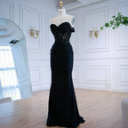 Vestido de Baile Preto Elegante de Alças Caídas com Renda LA72999