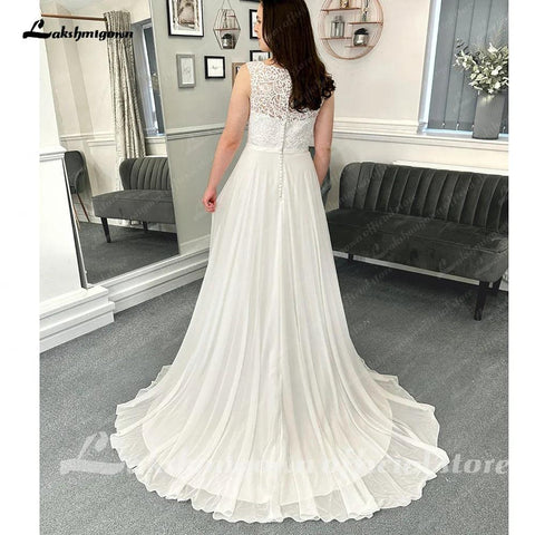 NumberSea Top Spitze Chiffon Frauen Hochzeit Kleid 2025 Hochzeit Boot-ausschnitt Vestidos Zivil Brautkleider Open Back 