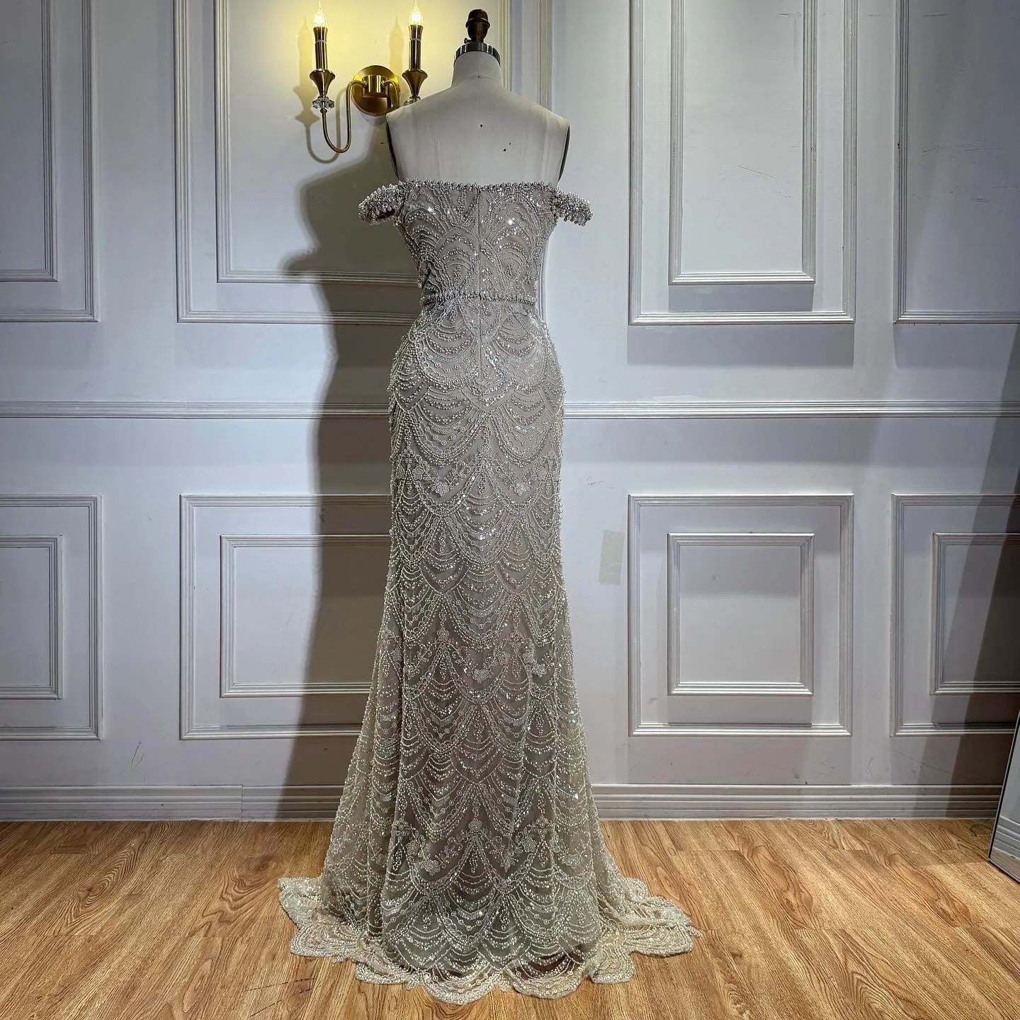 Serene Hill Pearl Beaded Off Shoulder Mermaid Evening Gown High-end Formal Occasion Party Dress Kosov Customized DLA73395A