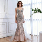 Serene Hill Silver Nude Mermaid Beaded Evening Dress with Cape DLA73342 Wedding Party Gowns for Women 2026 Customized