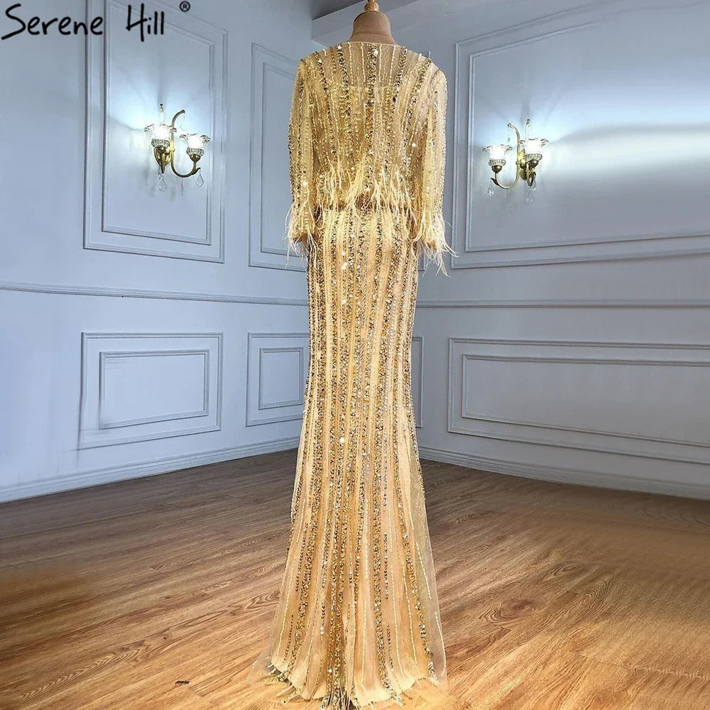 Serene Hill Customized Pink Mermaid Long Sleeves Two Piece Evening Dresses with Jacket Beaded Party Gowns For Women DLA70503
