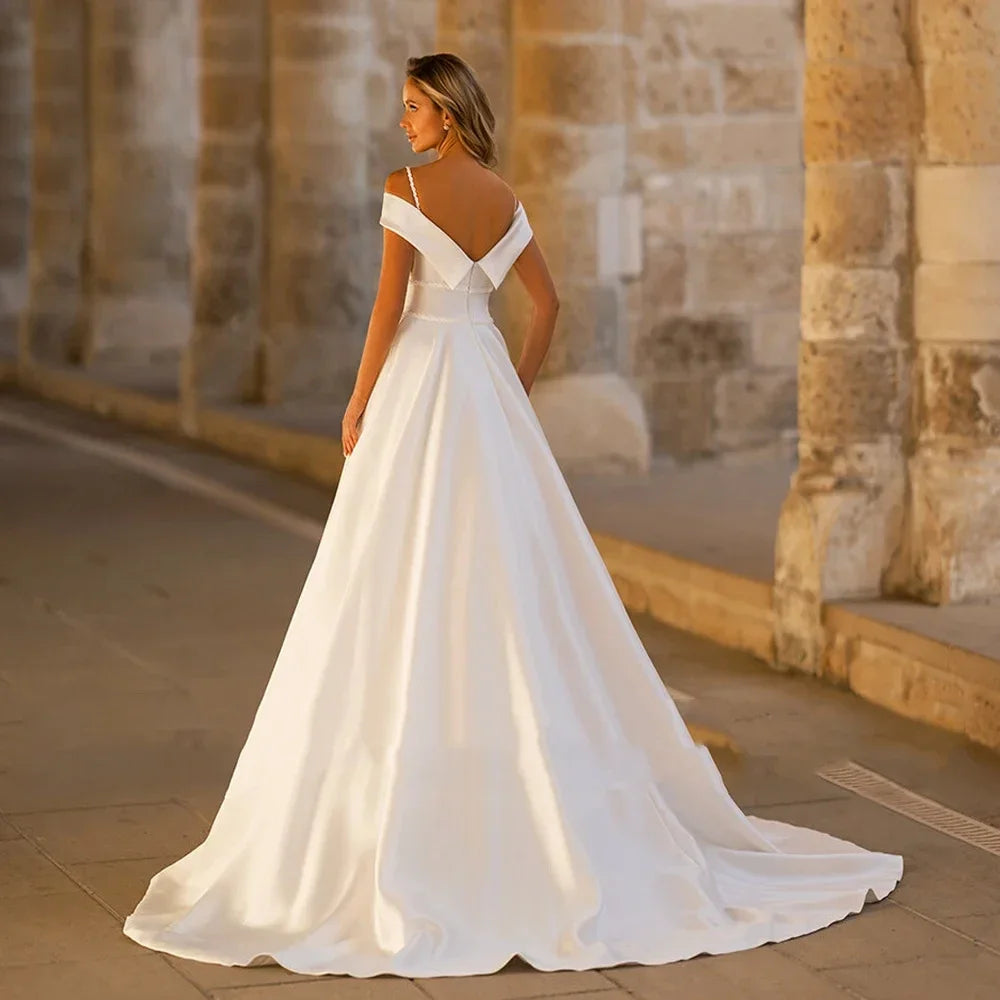 Lakshmigown Minimalist Strapless Wedding Dresses Satin Bridal Gowns Court Train Vestido De Novia New Robe De Summer Customized