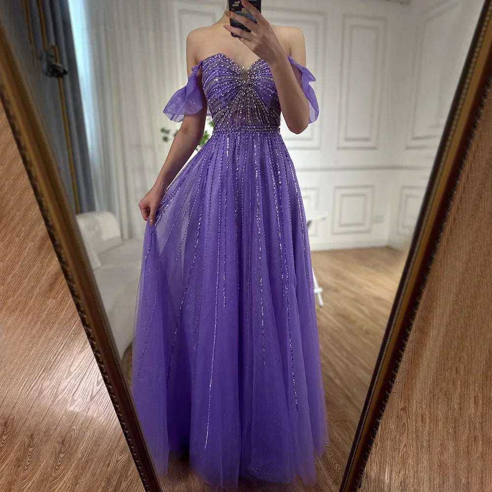 Serene Hill Purple Sleeveless A-Line Beaded Evening Prom Dresses 2025 Elegant Party Gowns for Women DLA72324 Customized rts