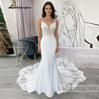 Lakshmigown Spaghett Straps Mermaid Wedding Dresses with Beads Lace Appliques Court Train Vestidos De Novia V-Neck Customized
