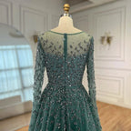 Serene Hill Turquoise A-line Beaded Evening Dress with Cape Sleeves Elegant Party Gowns for Women Customized DLA72965