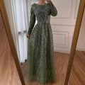 Serene Hill Wine Red Long Sleeves Muslim A-line Evening Dress Pearls Beaded Party Gowns for Women Plus Size Customized DLA72738B