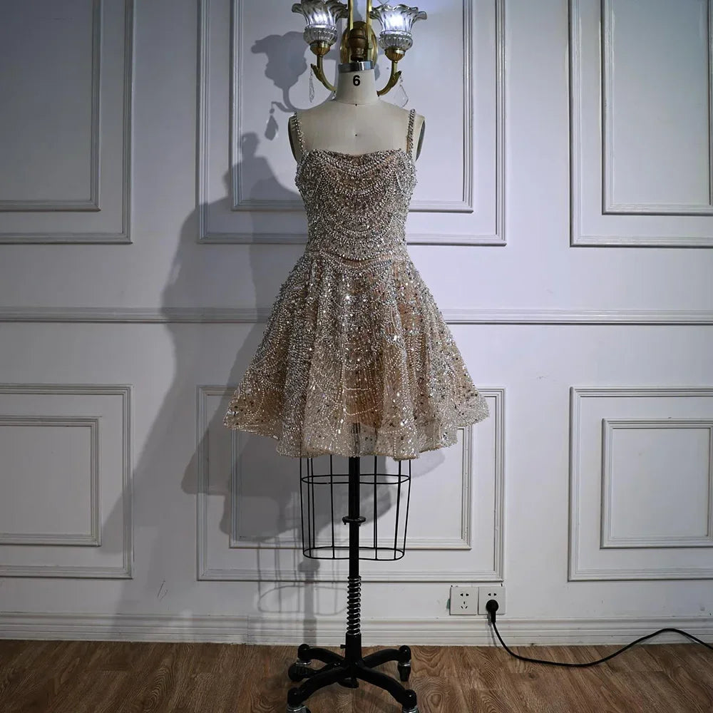 Serene Hill Elegant Nude Short Evening Dress A-Line Mini Crystal Cocktail for Women 2025 DLA72983 Customized
