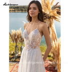 Lakshmigown Mophiel Boho Wedding Dresses Spaghetti Straps Lace Appliques Tulle Bride Dress A-line Corset Pearl Bridal Gown