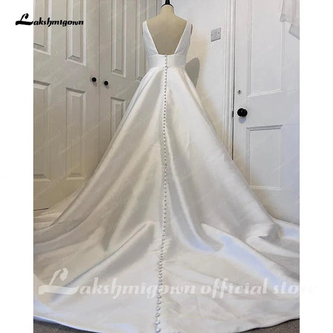 NumberSea V-Ausschnitt Damen Satin Brautkleid 2025 Hochzeit Tiefer V-Ausschnitt Vestidos Zivil Brautkleider Offener Rücken 