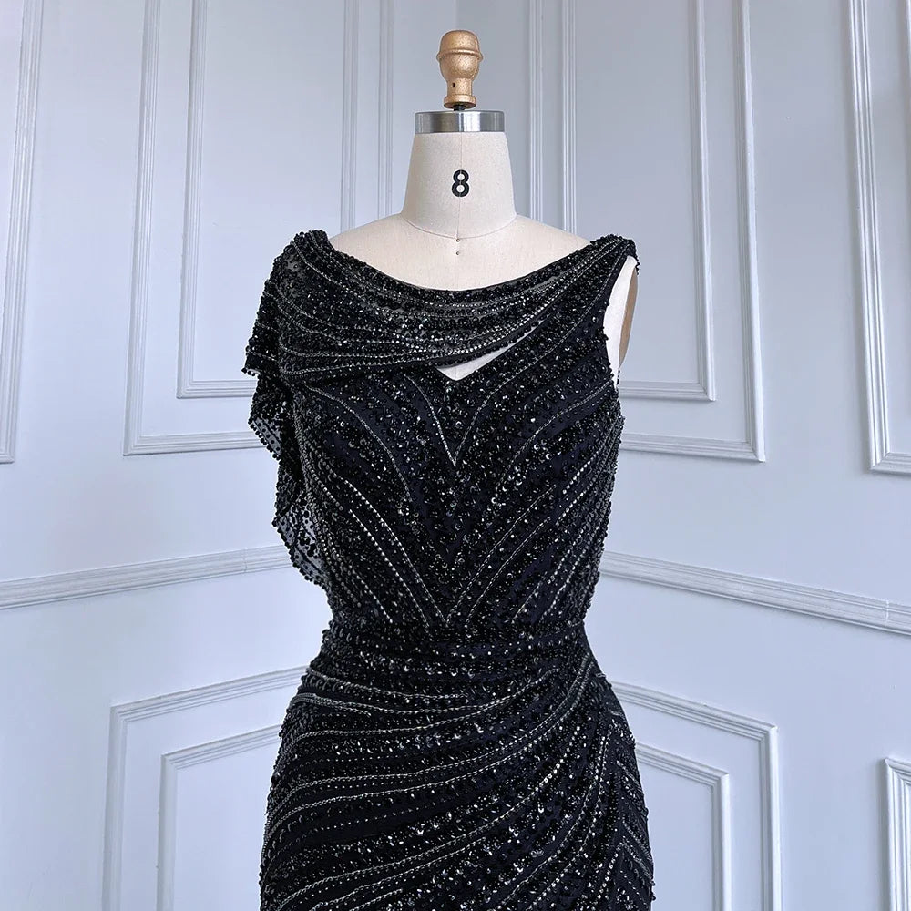 Serene Hill Customized Silver Nude Beaded Mermaid Evening Dresses 2025 Elegant Party Gowns For Women Wedding DLA70752