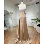 Serene Hill Customized Nude Strapless Mermaid High Split Evening Dresses with Skirt Beaded Party Gowns For Women 2025 DLA72135