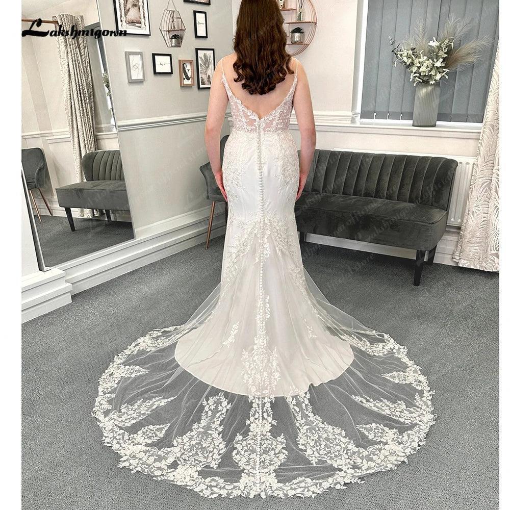 NumberSea Sexy Mermaid Soft Satin Lace Wedding Dress for Women 2025 Vedtidos De Noiva Bridal Gowns Spaghetti Straps