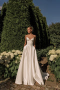 Lakshmigown Satin Wedding Dresses A-Line Strapless Lace-up V-Neck Pleated Chic Bride Prom Gown Simple Bridal Gowns  Customized