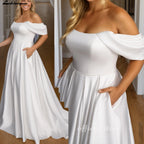 Lakshmigown Soft Satin Off Shoulder Plus Size Wedding Dress with Cap Sleeve Large Size Bridal Gown Vestidos Boda Customized