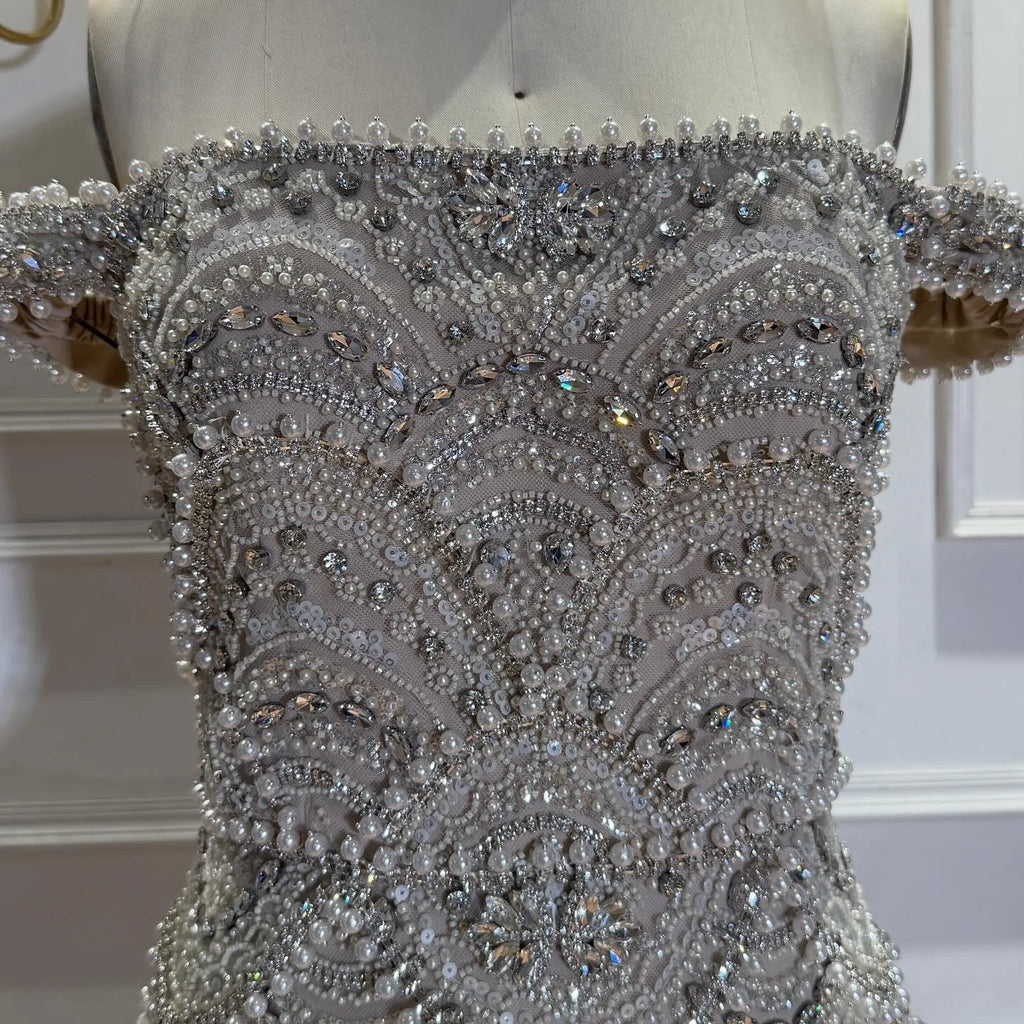 Serene Hill Pearl Beaded Off Shoulder Mermaid Evening Gown High-end Formal Occasion Party Dress Kosov Customized DLA73395A
