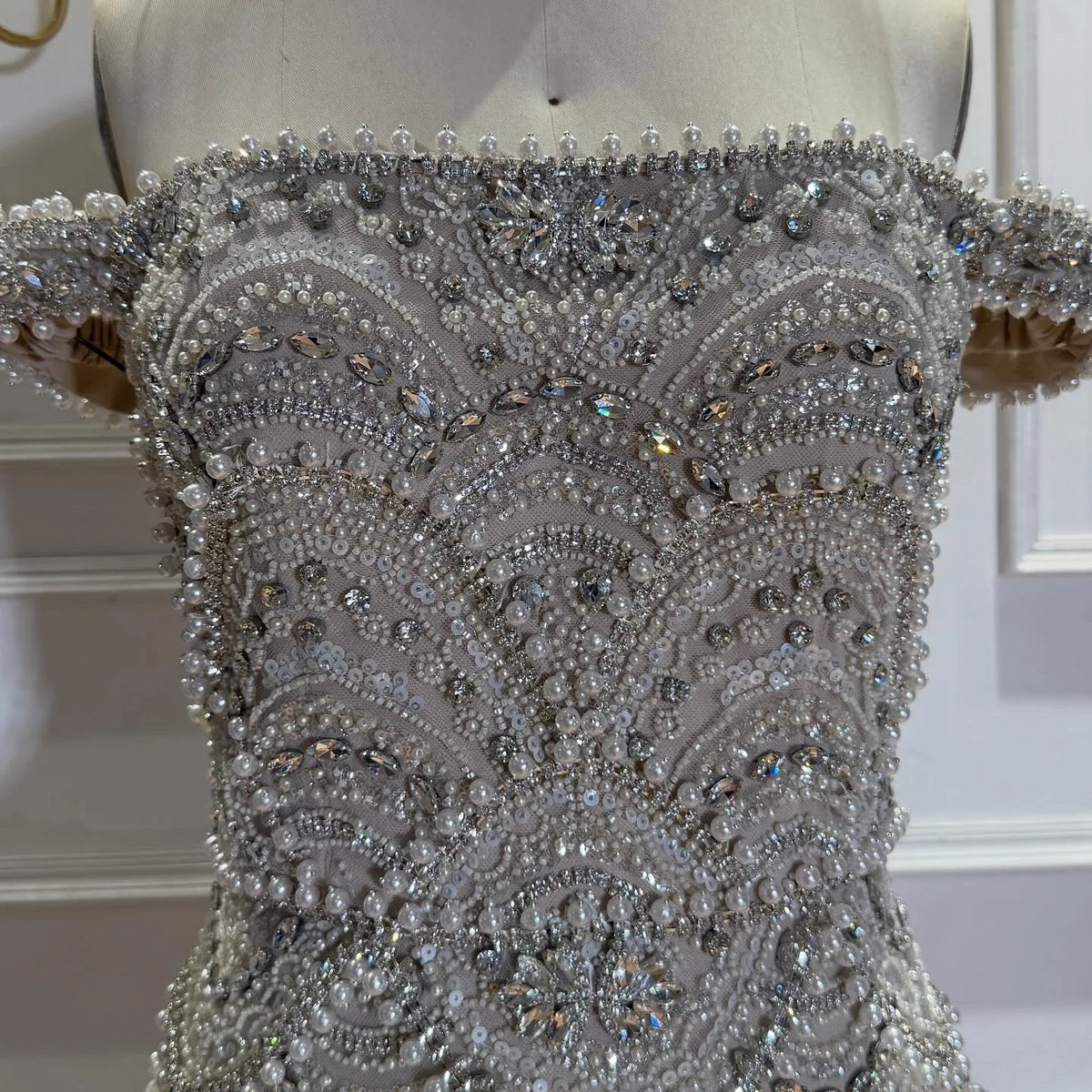 Serene Hill Pearl Beaded Off Shoulder Mermaid Evening Gown High-end Formal Occasion Party Dress Kosov Customized DLA73395A