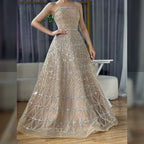 Serene Hill Customized 2026 Caramel Strapless A Line Beaded Evening Prom Dresses Elegant Party Gowns for Women DLA72755