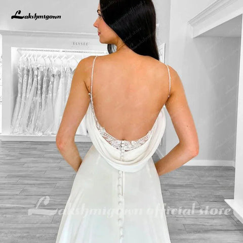 NumberSea Spaghetti A-Linie Boho Brautkleid für Frauen Vestito Donna 2025 Pailletten Spitze Vintage Strand Brautkleider Open Back 
