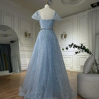Serene Hill 2025 Customized Dubai Nude A-Line Beaded Backless Evening Dresses Gowns for Wedding Party DLA72834
