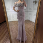 Serene Hill 2025 Customized Pink Off Shoulder Mermaid Evening Dress Luxury Beaded Party Gowns for Women DLA73148