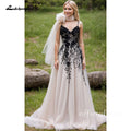Lakshmigown Lace Black and Ivory Wedding Dress Country Beach Straps V-Neck Open Back Appliques Bridal Gown Customized