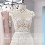 Lakshmigown Bohemian Wedding Dress Vintage Lace Beaded High Neck Tulle Bridal Sexy Wedding Gowns Vestidos Noivas