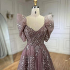 Serene Hill Customized 2024 Pink A Line Beaded Evening Dresses Dubai Arabic Elegant Party Gown for Women Wedding Event DLA72447