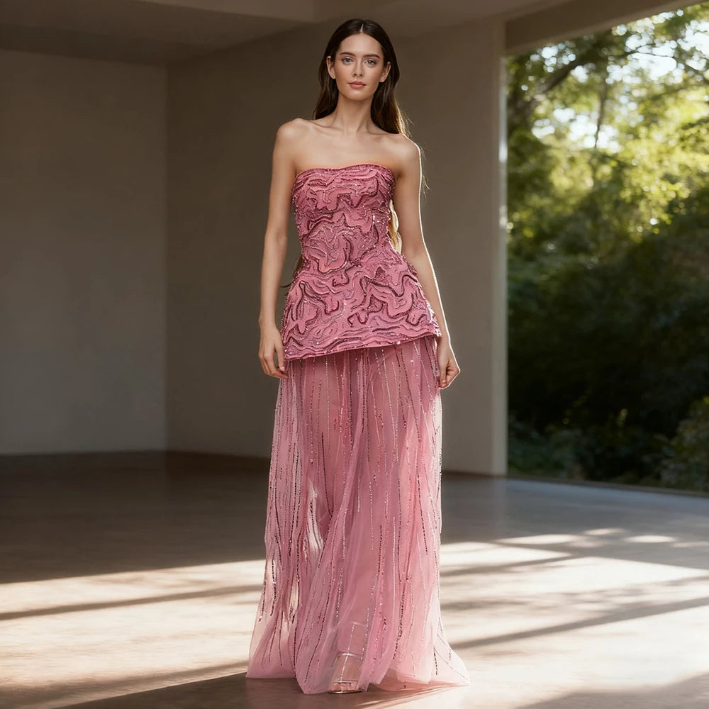 Serene Hill Pink Strapless A Line Evening Dress 2025 Two Piece Elegant Party Gowns for Women DLA73207 Customized