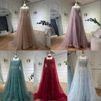 Serene Hill Customized 2025 Wine Red A Line Cape Sleeves Luxury Beaded Evening Dresses Formal Party Gowns for Women DLA72764