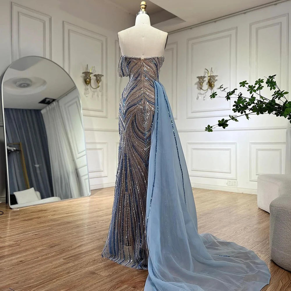 Serene Hill Blue Strapless Mermaid Beaded Evening Dresses with Skirt Formal Party Gwons for Women DLA72662 Customized