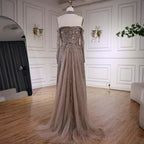 Elegant Caramel Beaded Off Shoulder Evening Dress with Long Sleeves for Formal Party Serene Hill 2025 Customized DLA73053
