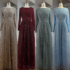 Serene Hill Wine Red Long Sleeves Muslim A-line Evening Dress Pearls Beaded Party Gowns for Women Plus Size Customized DLA72738B