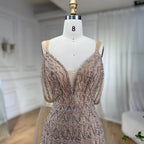 Serene Hill Customized 2025 Nude A-Line Midi Ankle Lengt Prom Dresses Glitter Beaded Evening Party Gowns for Women DLA71911