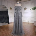 Elegant Caramel Beaded Off Shoulder Evening Dress with Long Sleeves for Formal Party Serene Hill 2025 Customized DLA73053