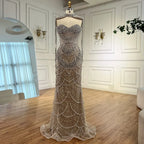Serene Hill Nude Strapless Mermaid Pearls Beaded Evening Gowns Luxury Party Dress with Tassel DLA72876 Customized