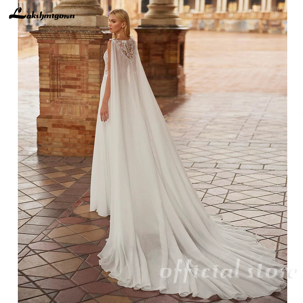 Lakshmigown Sexy Beach Wedding Dress with Cap Spaghetti Straps V Neck Applique Split Bridal Gown for Bride Customized